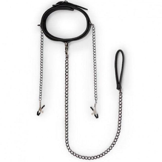 Vegan Collar, Lead & Nipple Clamps Restraint Set: Easy Toys - Passionfruit