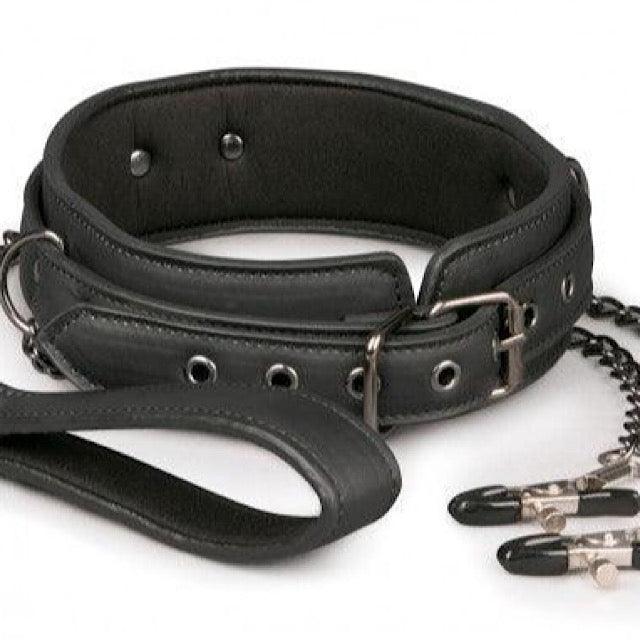 Vegan Collar, Lead & Nipple Clamps Restraint Set: Easy Toys - Passionfruit